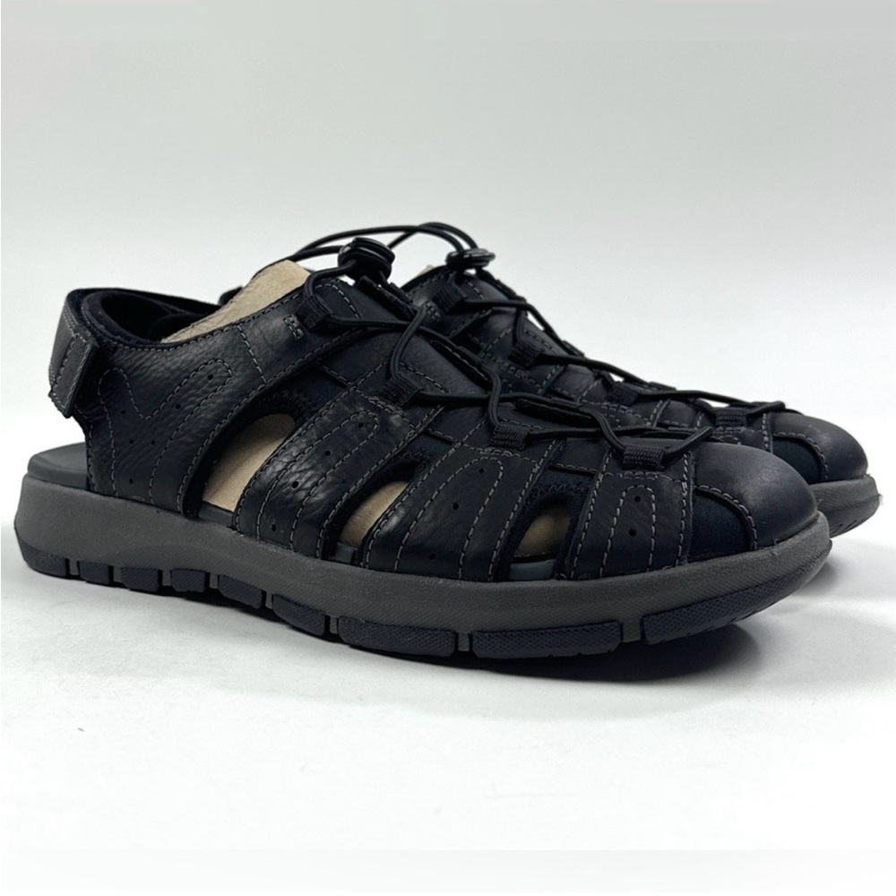 Clarks Brixby Cove Mens 10 Black Leather Fisherman Sandals Strap Casual 26133891